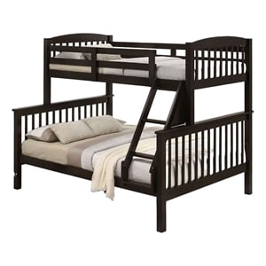 Bruke Twin/Full Bunk Bed with Ladder- Slatted Cherry Brown Solid Hardwood