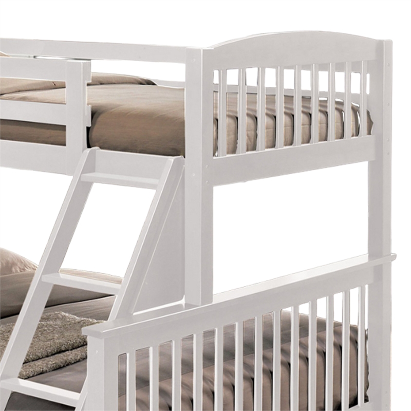 Bruke Twin/Full Size Bunk Bed with Ladder- Slatted White Solid Hardwood