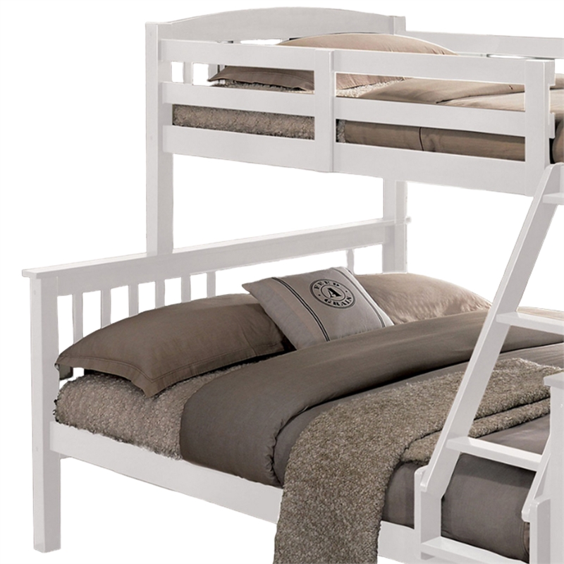 Bruke Twin/Full Size Bunk Bed with Ladder- Slatted White Solid Hardwood