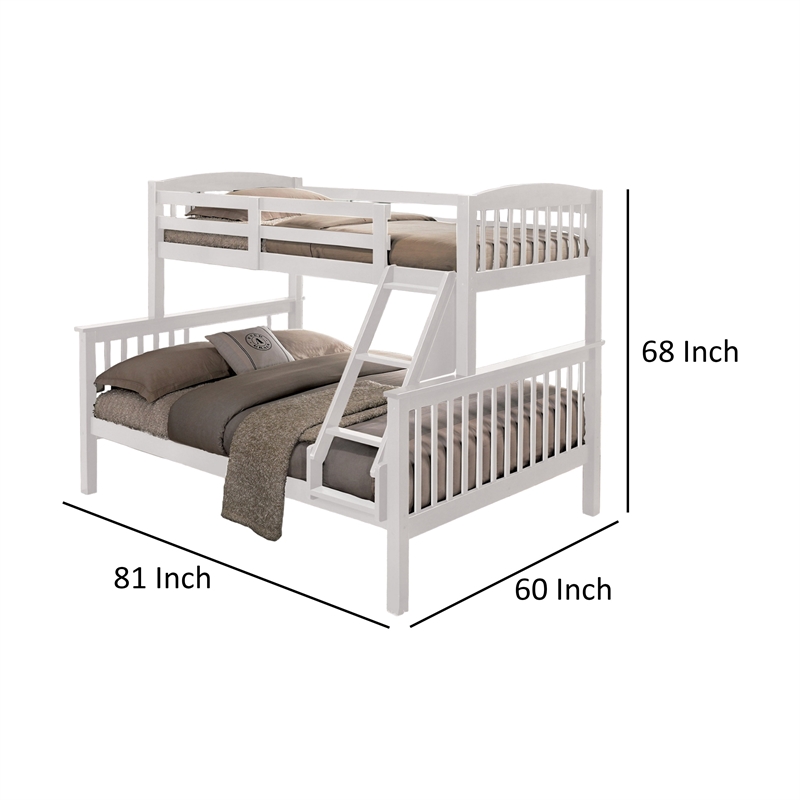 Bruke Twin/Full Size Bunk Bed with Ladder- Slatted White Solid Hardwood