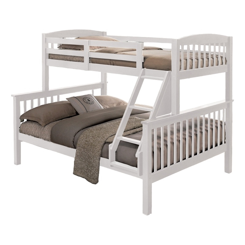 Bruke Twin/Full Size Bunk Bed with Ladder- Slatted White Solid Hardwood