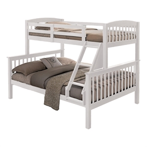 Bruke Twin/Full Size Bunk Bed with Ladder- Slatted White Solid Hardwood
