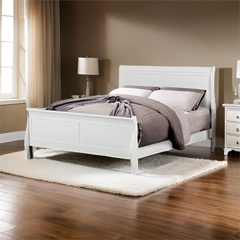 Ryla Full Size Bed- Sleek Modern Panel Headboard Design- White Solid Wood