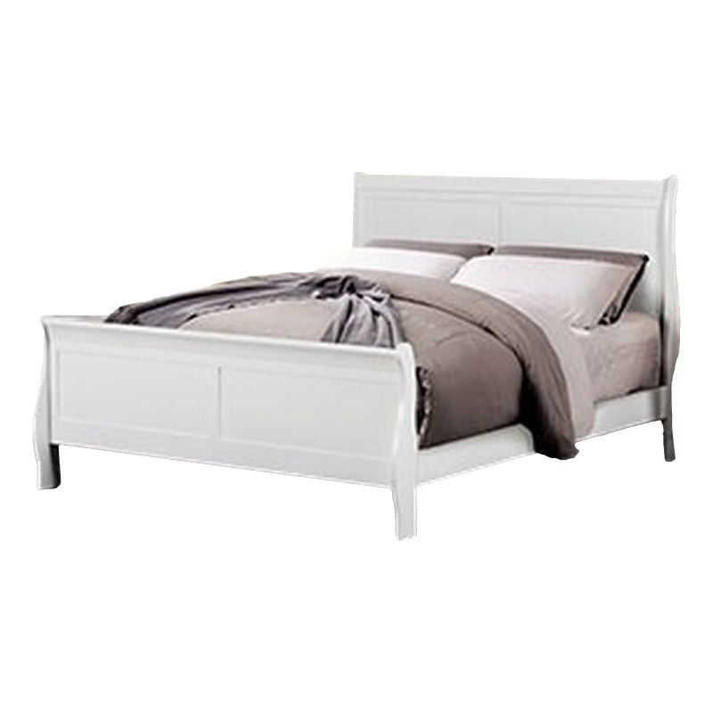 Ryla Queen Size Bed- Sleek Modern Panel Headboard Design- White Solid Wood