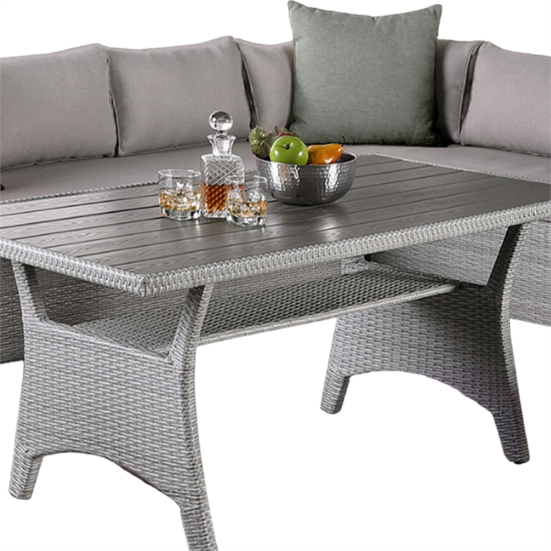 Maria 3 Piece Outdoor Patio Dining Set- L Sectional Sofa with Table- Black