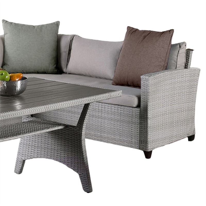 Maria 3 Piece Outdoor Patio Dining Set- L Sectional Sofa with Table- Black