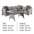 Maria 3 Piece Outdoor Patio Dining Set- L Sectional Sofa with Table- Black