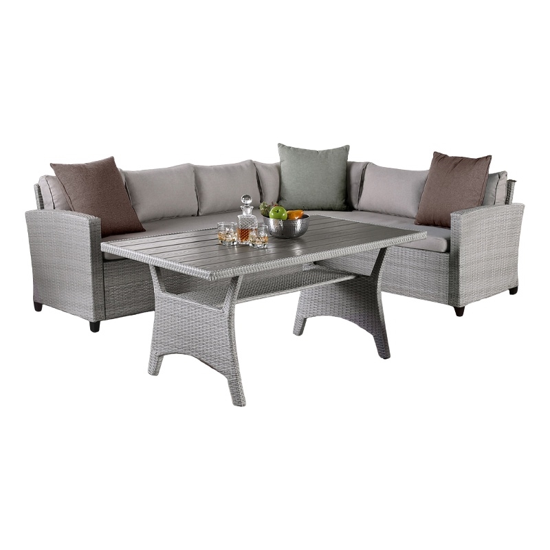 Maria 3 Piece Outdoor Patio Dining Set- L Sectional Sofa with Table- Black