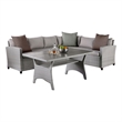 Maria 3 Piece Outdoor Patio Dining Set- L Sectional Sofa with Table- Black