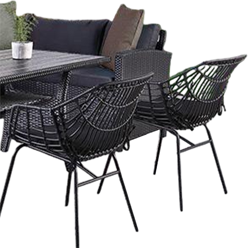 Maria 5pc Outdoor Patio Dining Set- Sectional Sofa- Table- 2 Chairs- Black