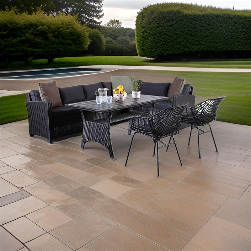 Maria 5pc Outdoor Patio Dining Set- Sectional Sofa- Table- 2 Chairs- Black