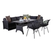 Maria 5pc Outdoor Patio Dining Set- Sectional Sofa- Table- 2 Chairs- Black