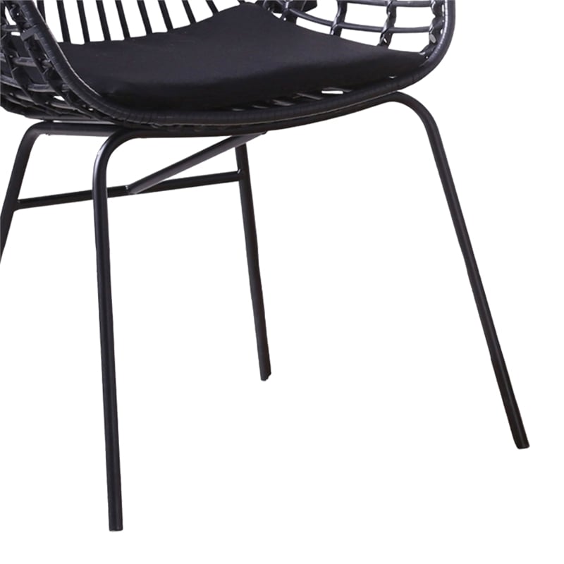 Niya Patio Chair Set of 2- Polyester- Black Steel- Outdoor Rattan Wicker