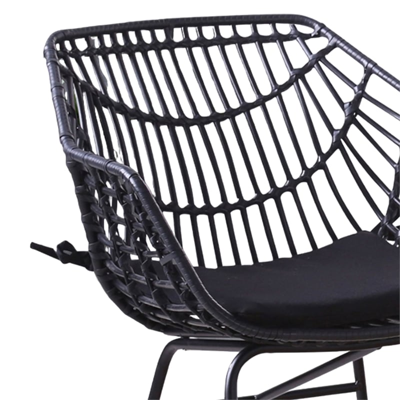 Niya Patio Chair Set of 2- Polyester- Black Steel- Outdoor Rattan Wicker
