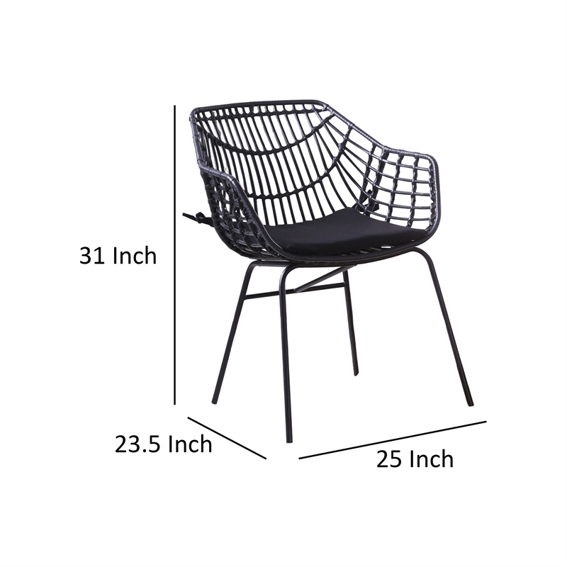 Niya Patio Chair Set of 2- Polyester- Black Steel- Outdoor Rattan Wicker