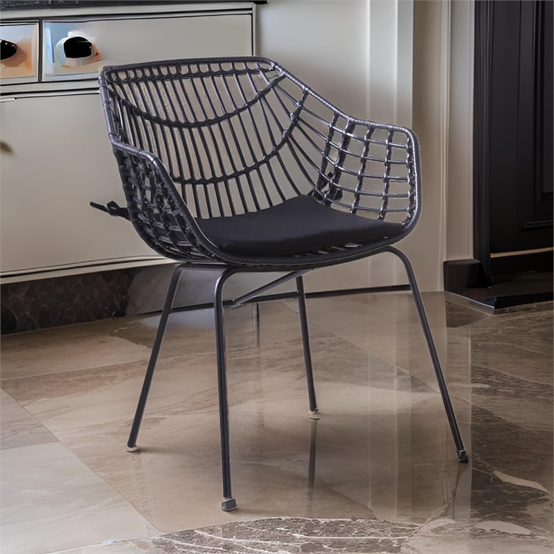 Niya Patio Chair Set of 2- Polyester- Black Steel- Outdoor Rattan Wicker