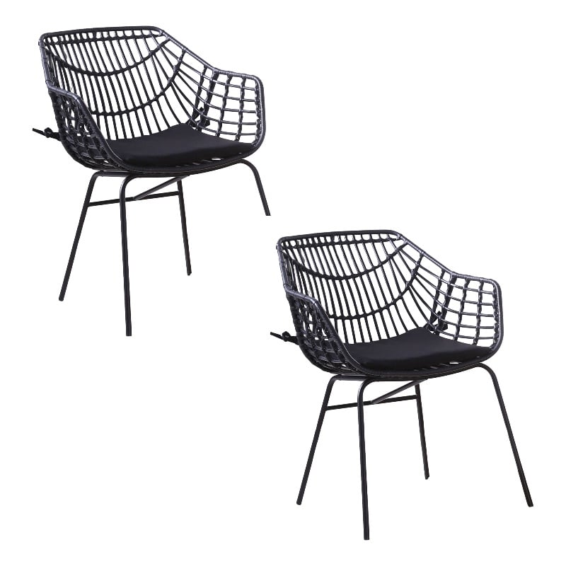 Niya Patio Chair Set of 2- Polyester- Black Steel- Outdoor Rattan Wicker