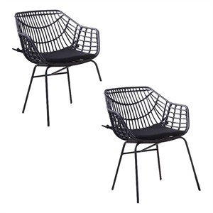 Niya Patio Chair Set of 2- Polyester- Black Steel- Outdoor Rattan Wicker