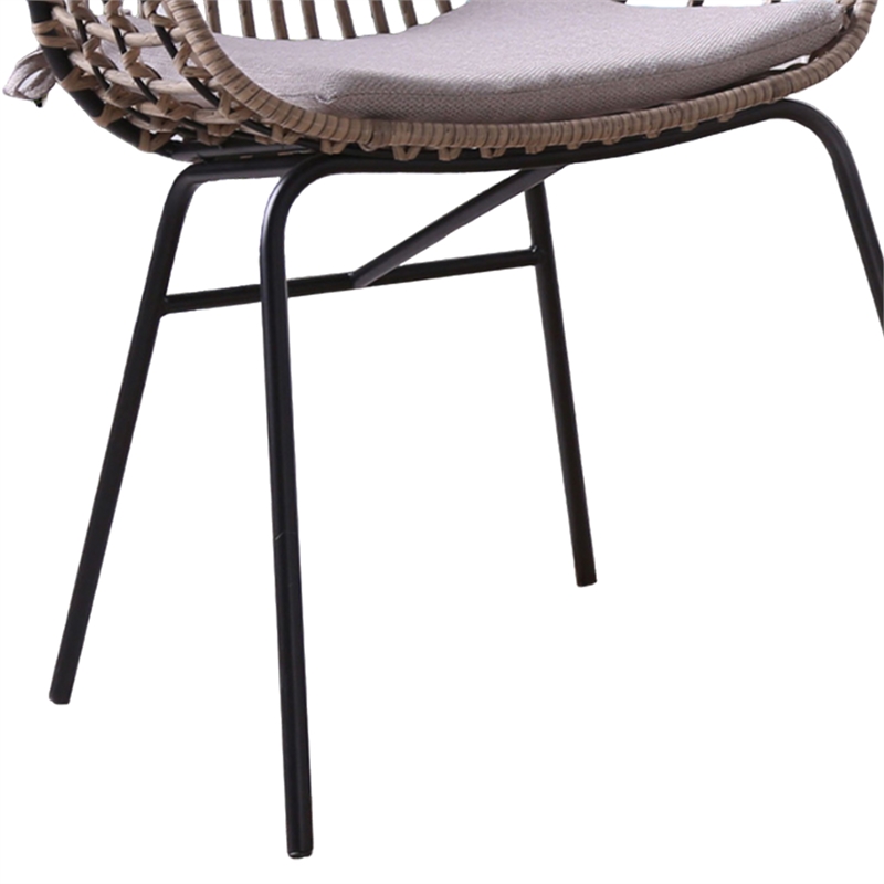 Niya Patio Chair Set of 2- Black Steel- Gray- Brown Outdoor Rattan Wicker
