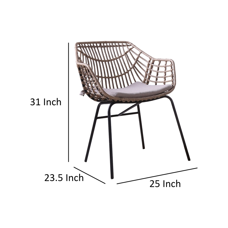 Niya Patio Chair Set of 2- Black Steel- Gray- Brown Outdoor Rattan Wicker