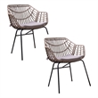 Niya Patio Chair Set of 2- Black Steel- Gray- Brown Outdoor Rattan Wicker