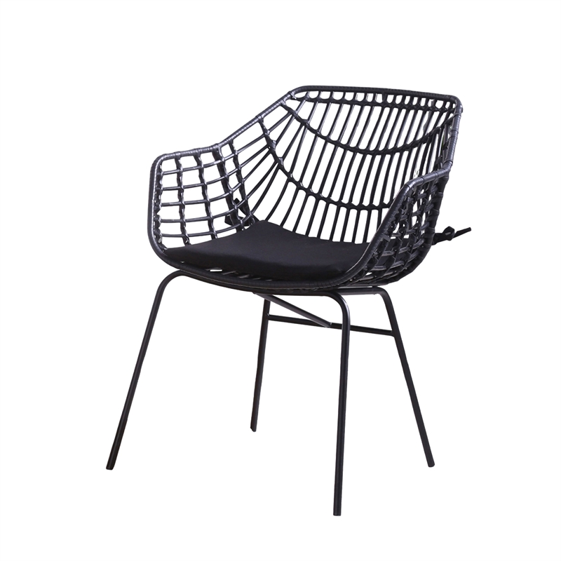 Zyan 3pc Outdoor Set- 2 Accent Chairs with Table- Black Steel- Brown Rattan