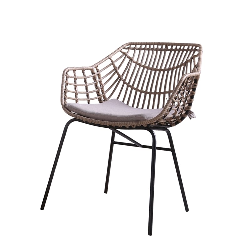 Zyan 3pc Outdoor Set- 2 Accent Chairs with Table- Black Steel- Gray- Rattan