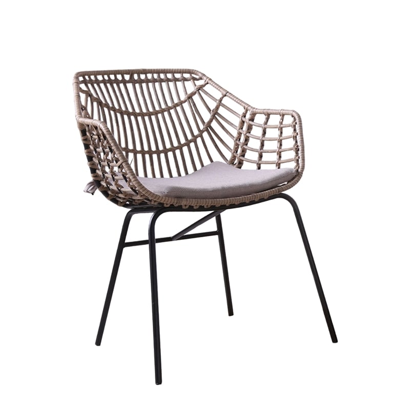 Zyan 3pc Outdoor Set- 2 Accent Chairs with Table- Black Steel- Gray- Rattan