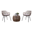 Zyan 3pc Outdoor Set- 2 Accent Chairs with Table- Black Steel- Gray- Rattan