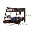 Emily Twin Over Full Bunk Bed with Ladder- 2 Drawers- Espresso Brown Wood