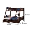 Emily Twin Over Full Bunk Bed with Ladder- 2 Drawers- Espresso Brown Wood