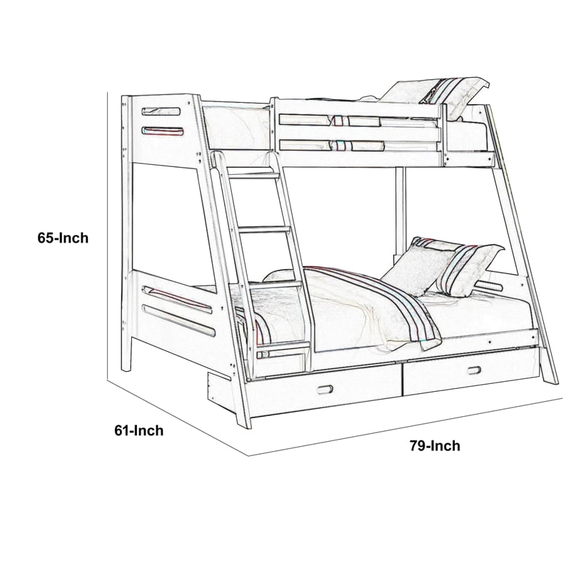 Emily Twin Over Full Bunk Bed with Ladder- 2 Drawers- Gray Solid Wood