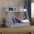 Emily Twin Over Full Bunk Bed with Ladder- 2 Drawers- Gray Solid Wood