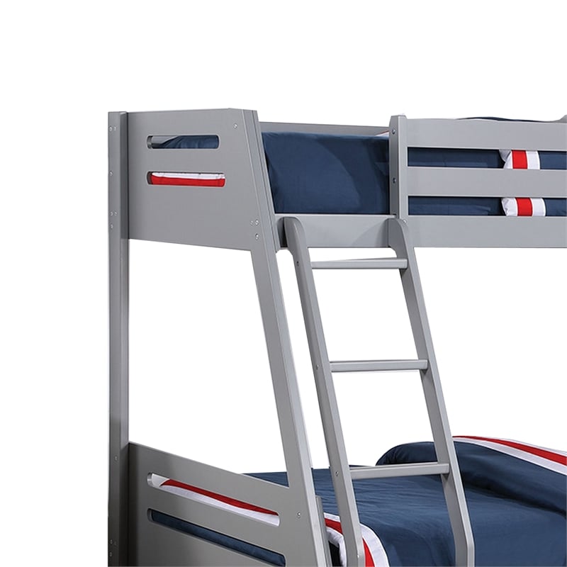 Emily Twin Over Full Bunk Bed with Ladder- 2 Drawers- Gray Solid Wood