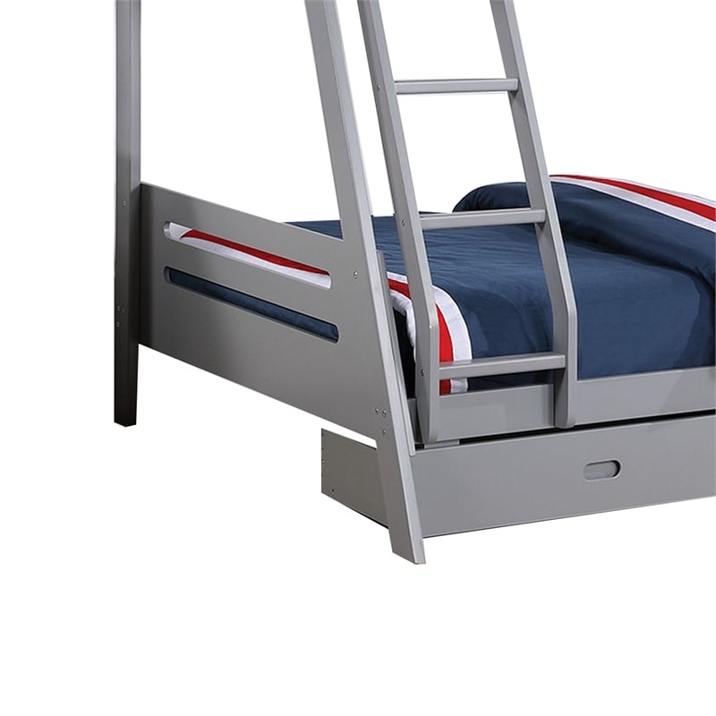 Emily Twin Over Full Bunk Bed with Ladder- 2 Drawers- Gray Solid Wood
