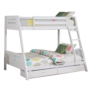 Emily Twin Over Full Bunk Bed with Ladder- 2 Drawers- White Solid Wood