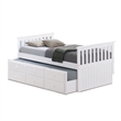 Clen Twin Captain Bed- Trundle with 3 Drawer Storage- White Solid Hardwood