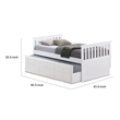 Clen Twin Captain Bed- Trundle with 3 Drawer Storage- White Solid Hardwood