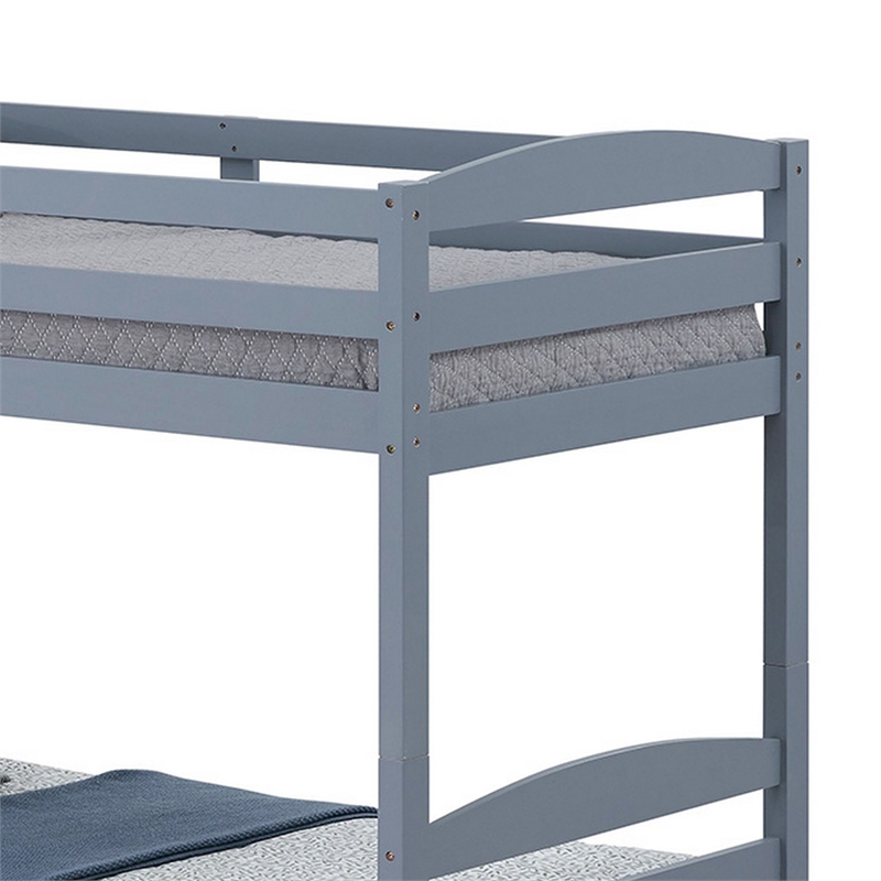 Sifa Twin Bunk Bed- Convenient Ladder- Arch Slat Design- Gray Solid Wood