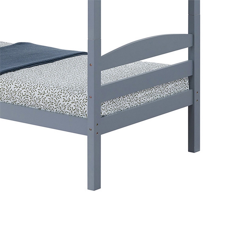 Sifa Twin Bunk Bed- Convenient Ladder- Arch Slat Design- Gray Solid Wood