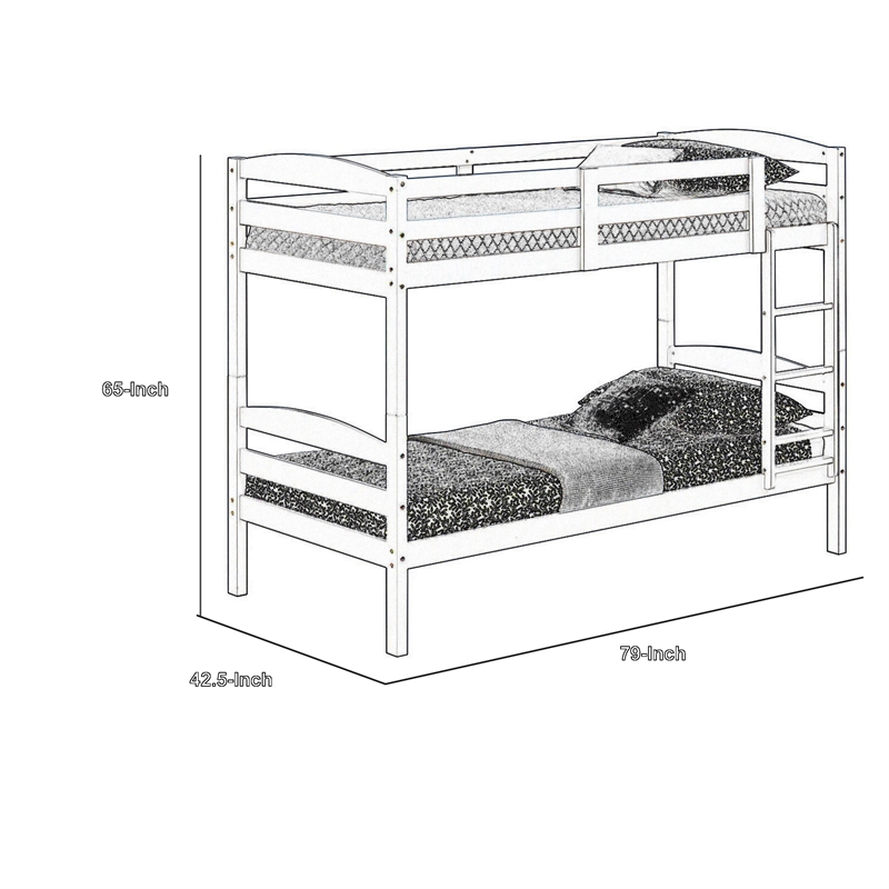 Sifa Twin Bunk Bed- Convenient Ladder- Arch Slat Design- Gray Solid Wood
