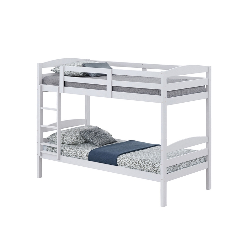 Sifa Twin Bunk Bed- Convenient Ladder- Arch Slat Design- White Solid Wood