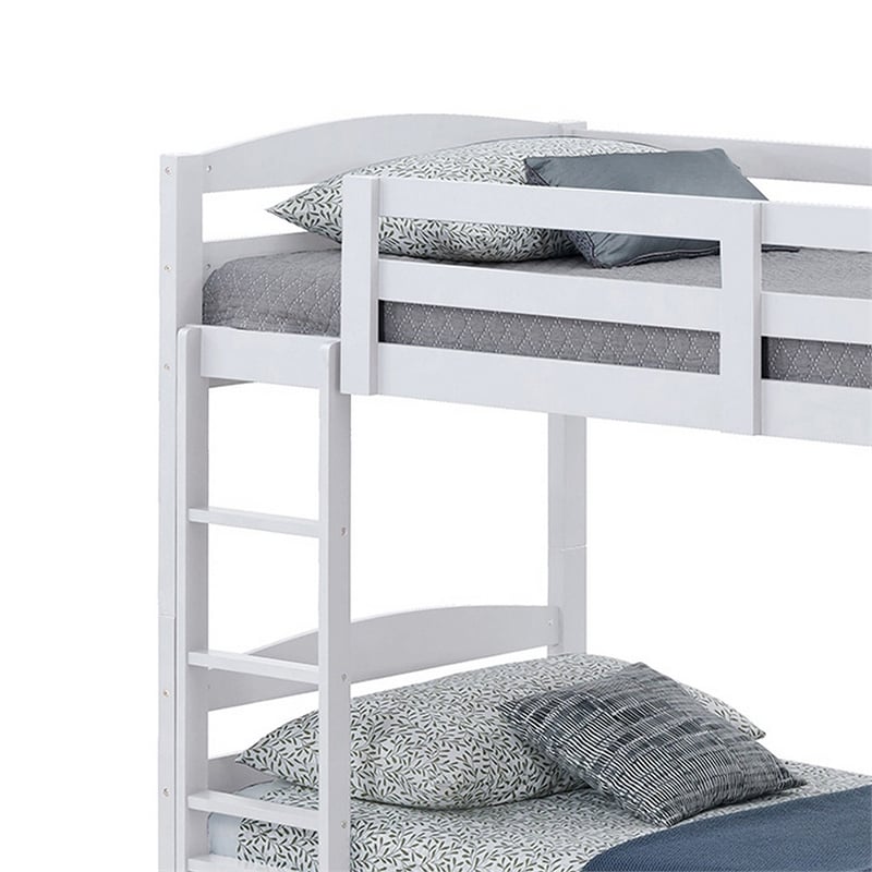 Sifa Twin Bunk Bed- Convenient Ladder- Arch Slat Design- White Solid Wood
