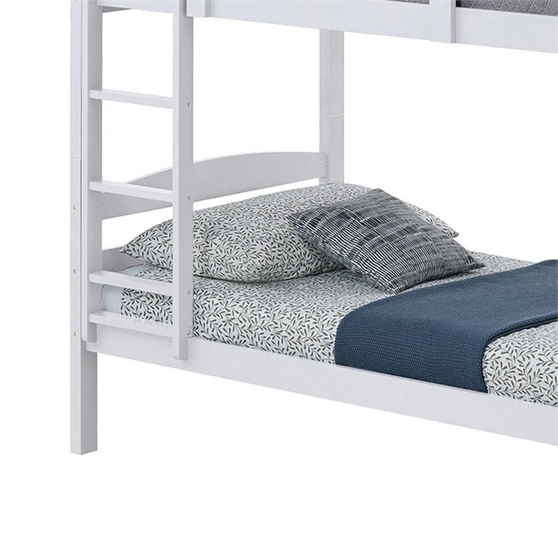 Sifa Twin Bunk Bed- Convenient Ladder- Arch Slat Design- White Solid Wood