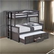Veran Twin Over Full Bunk Bed- Trundle and 3 Drawers- Dark Gray Solid Wood