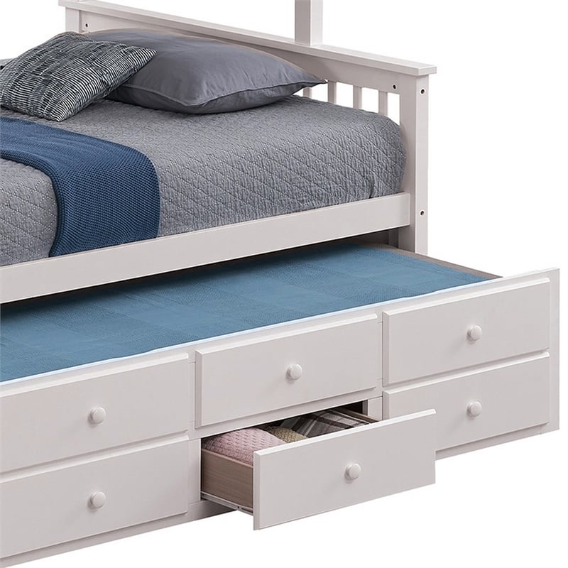 Veran Twin Over Full Bunk Bed- Trundle and 3 Drawers- White Solid Wood