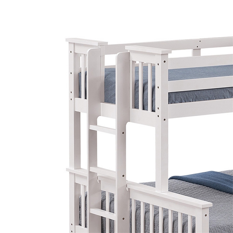 Veran Twin Over Full Bunk Bed- Trundle and 3 Drawers- White Solid Wood