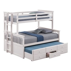 Veran Twin Over Full Bunk Bed- Trundle and 3 Drawers- White Solid Wood