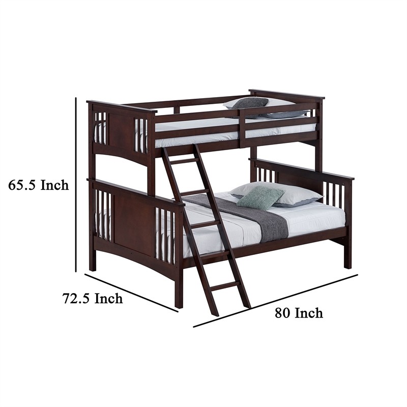 Ricky Twin Over Full Bunk Bed- Angled Ladder- Dark Brown Solid Hardwood