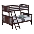 Ricky Twin Over Full Bunk Bed- Angled Ladder- Dark Brown Solid Hardwood